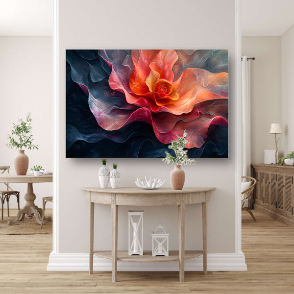 Dynamische abstracte bloem in levendige kleuren canvas met baklijst