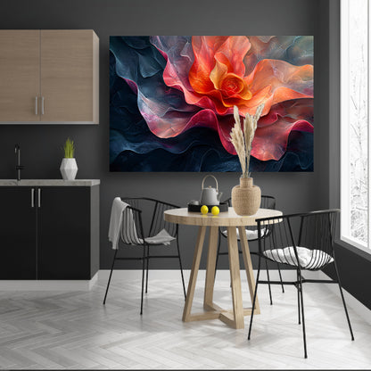 Dynamische abstracte bloem in levendige kleuren canvas met baklijst