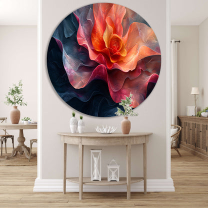 Dynamische abstracte bloem in levendige kleuren aluminium muurcirkel