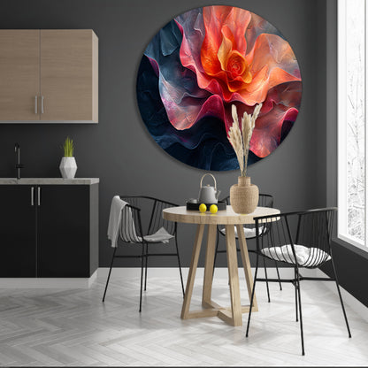 Dynamische abstracte bloem in levendige kleuren aluminium muurcirkel