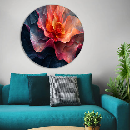 Dynamische abstracte bloem in levendige kleuren aluminium muurcirkel