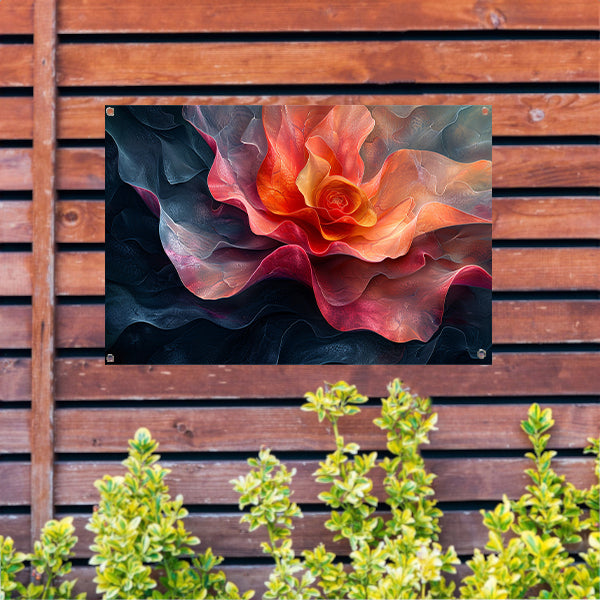 Dynamische abstracte bloem in levendige kleuren tuinposter