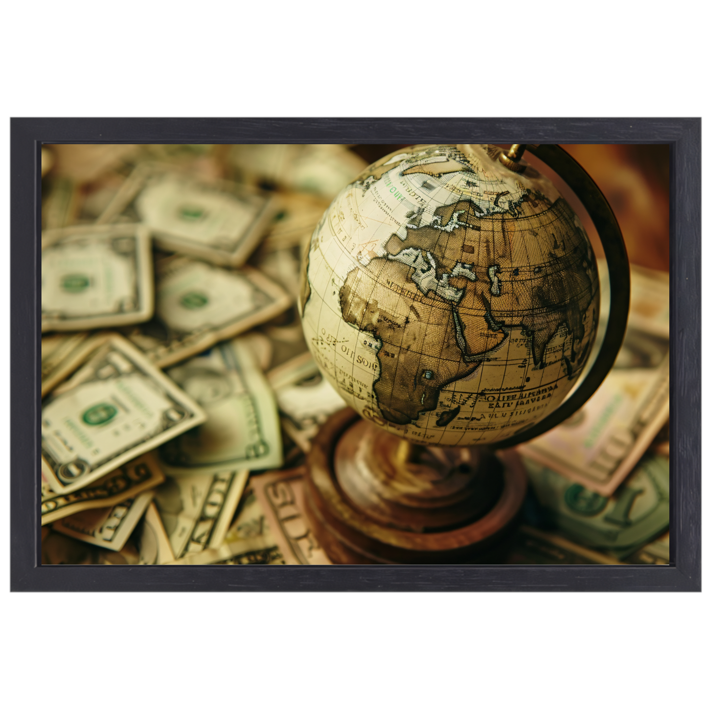 Globe op geld canvas met baklijst