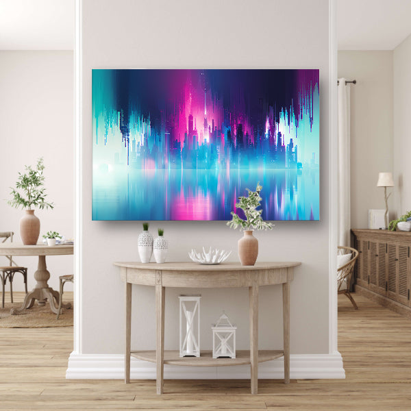 Futuristische skyline met kleurrijke reflecties acrylglas