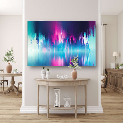 Futuristische skyline met kleurrijke reflecties acrylglas