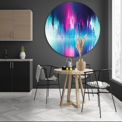 Futuristische skyline met kleurrijke reflecties aluminium muurcirkel