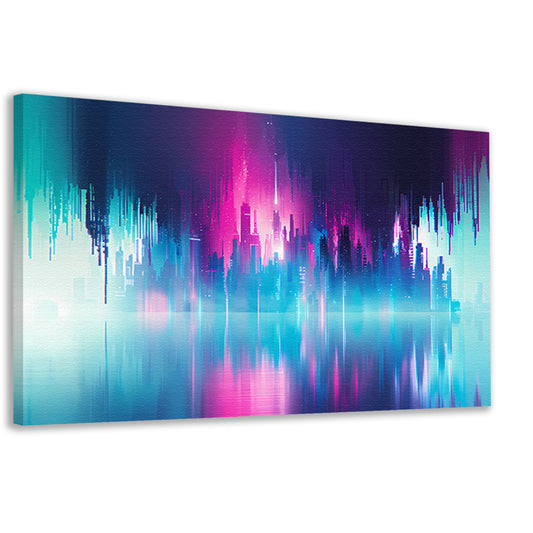 Futuristische skyline met kleurrijke reflecties canvas