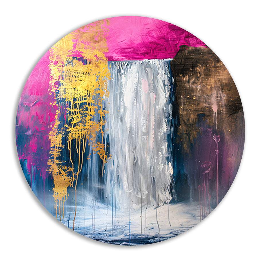 Abstract schilderij van waterval met goud forex muurcirkel