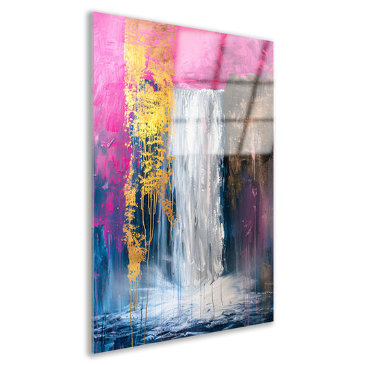 Abstract schilderij van waterval met goud acrylglas