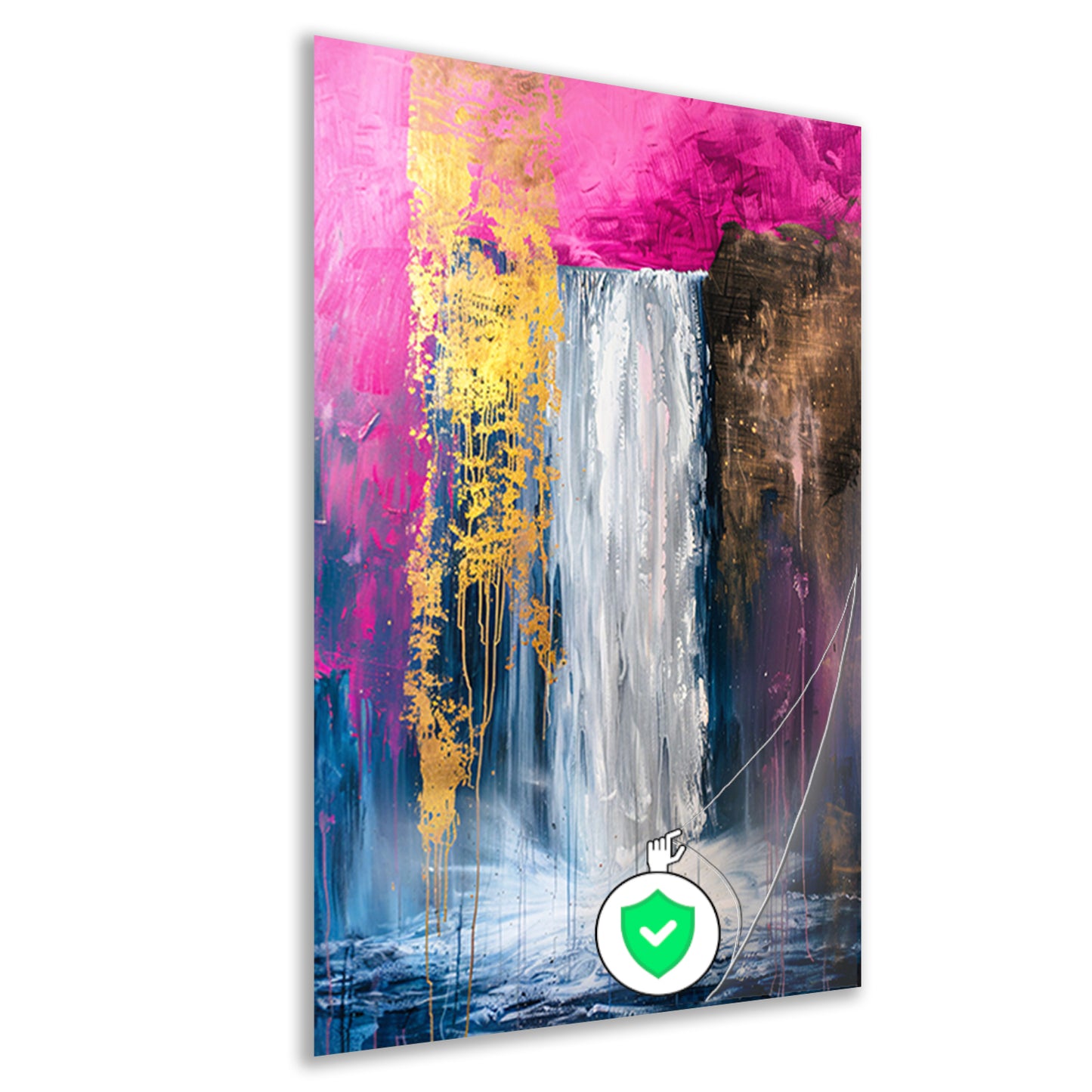 Abstract schilderij van waterval met goud poster