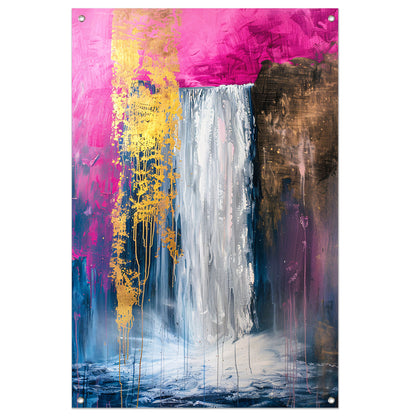 Abstract schilderij van waterval met goud tuinposter