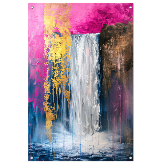 Abstract schilderij van waterval met goud tuinposter