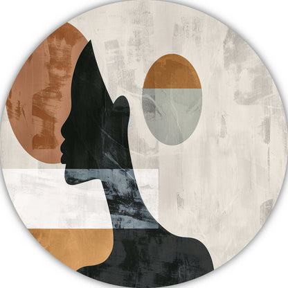 Silhouet van vrouw met minimalistische cirkels aluminium muurcirkel