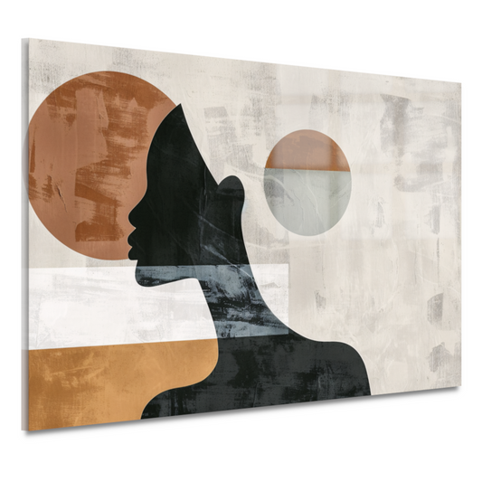 Silhouet van vrouw met minimalistische cirkels acrylglas