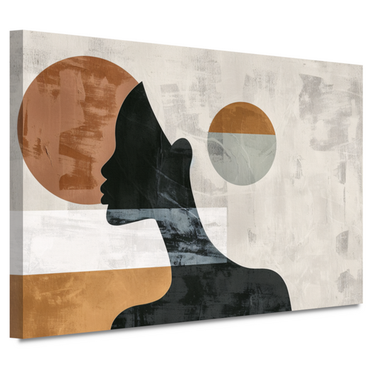 Silhouet van vrouw met minimalistische cirkels canvas