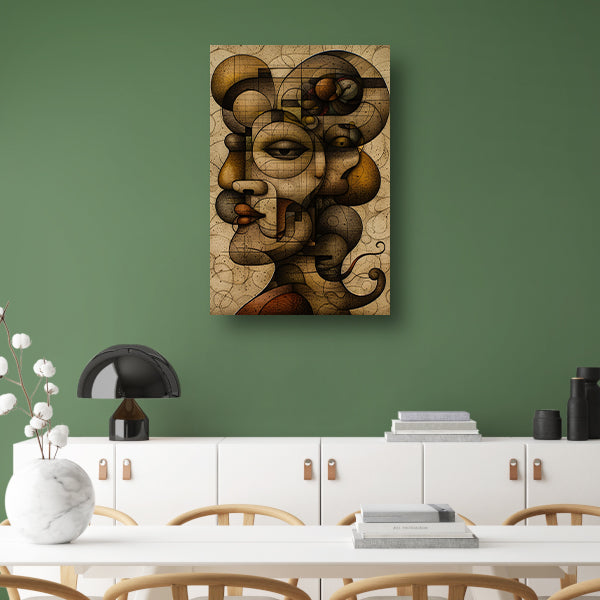 Kubistisch portret in warme aardetinten canvas