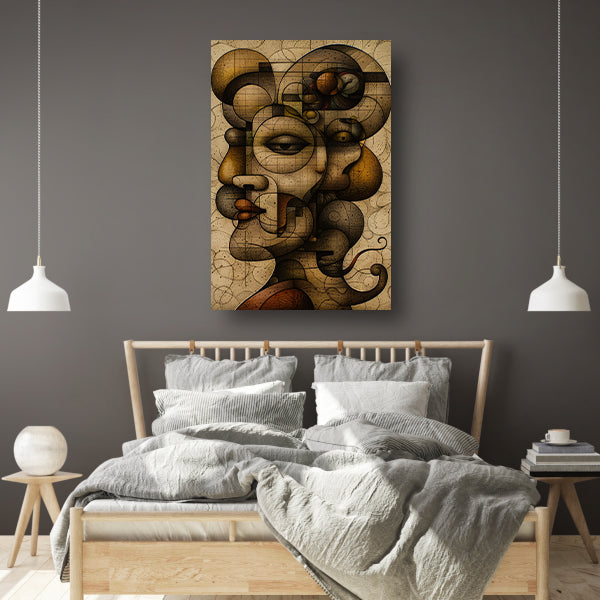 Kubistisch portret in warme aardetinten poster