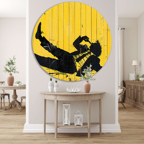 Silhouet van roker op gele achtergrond   aluminium muurcirkel