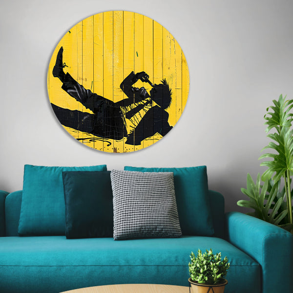 Silhouet van roker op gele achtergrond   aluminium muurcirkel
