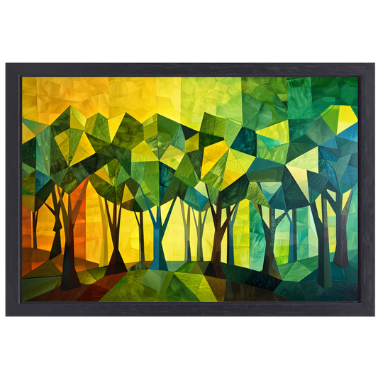 Geometrische Bomen in Levendige Kleuren canvas met baklijst