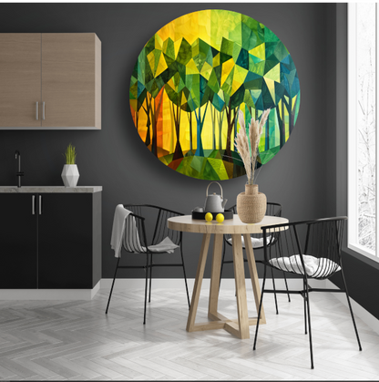 Geometrische Bomen in Levendige Kleuren aluminium muurcirkel