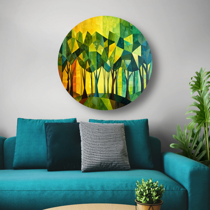Geometrische Bomen in Levendige Kleuren aluminium muurcirkel