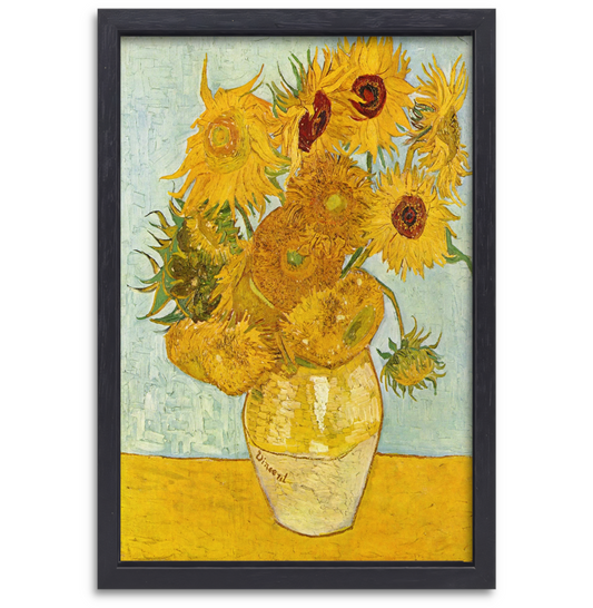 Vaas met twaalf zonnebloemen - Vincent van Gogh canvas met baklijst