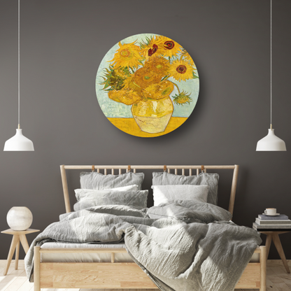 Vaas met twaalf zonnebloemen - Vincent van Gogh aluminium muurcirkel