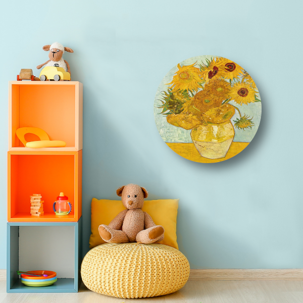 Vaas met twaalf zonnebloemen - Vincent van Gogh aluminium muurcirkel