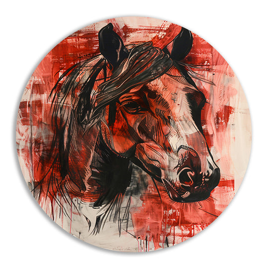 Abstract schilderij van een paard in actie aluminium muurcirkel