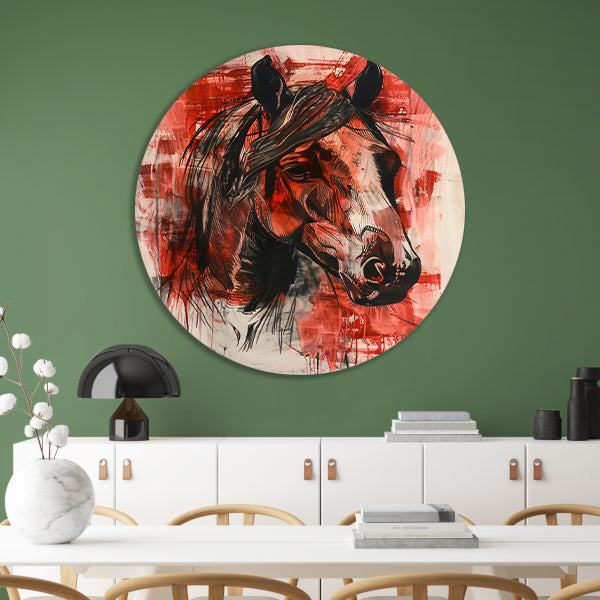 Abstract schilderij van een paard in actie aluminium muurcirkel