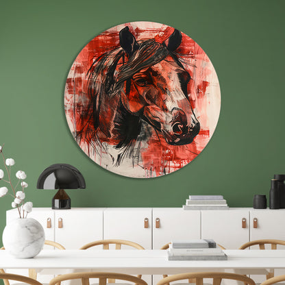 Abstract schilderij van een paard in actie aluminium muurcirkel