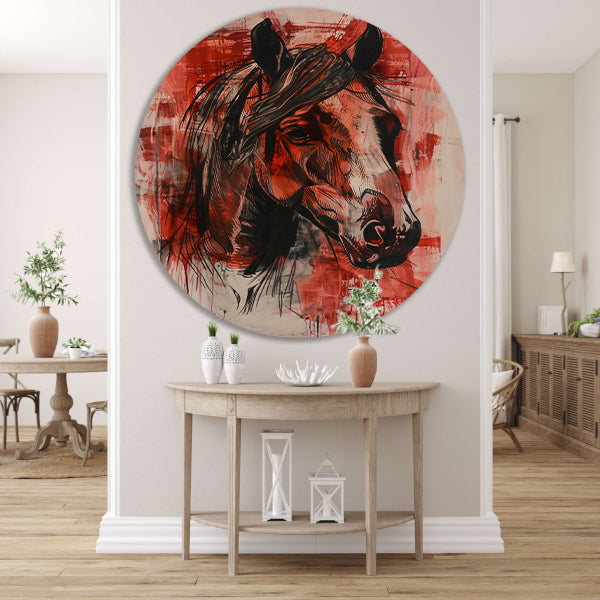 Abstract schilderij van een paard in actie aluminium muurcirkel