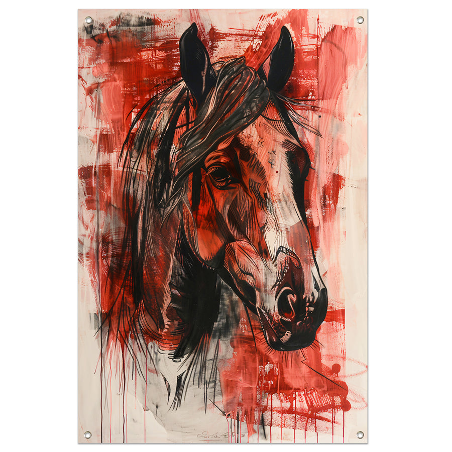 Abstract schilderij van een paard in actie tuinposter