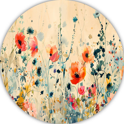 Abstract aquarel schilderij van kleurrijke wilde bloemen forex muurcirkel
