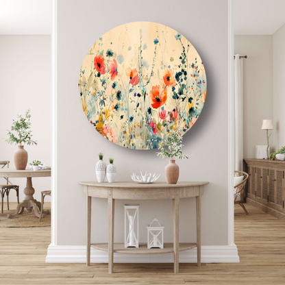 Abstract aquarel schilderij van kleurrijke wilde bloemen forex muurcirkel