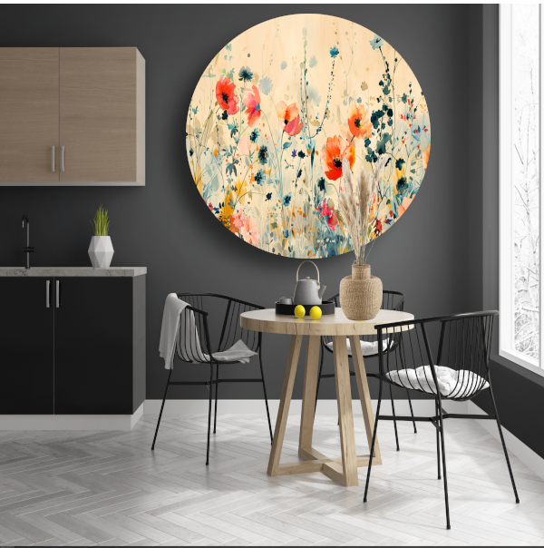 Abstract aquarel schilderij van kleurrijke wilde bloemen forex muurcirkel