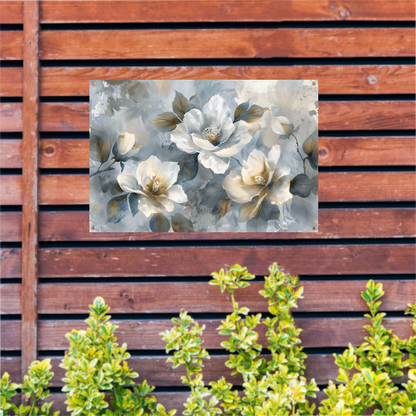 Abstracte Monochrome Bloemen met Gouden Accenten tuinposter