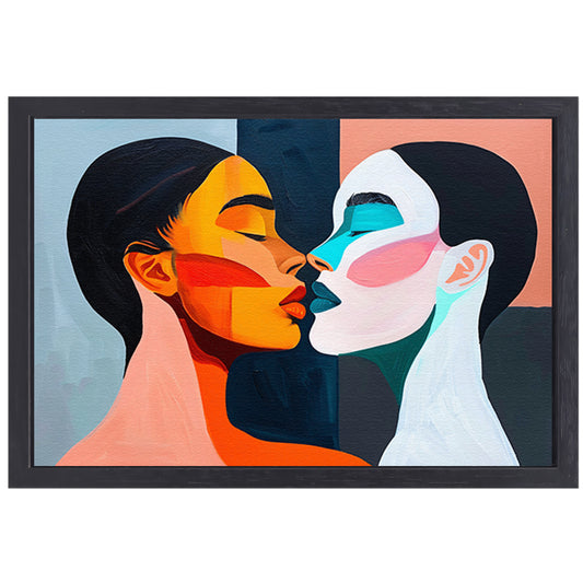 Kussend stel in kleurrijke popart stijl canvas met baklijst