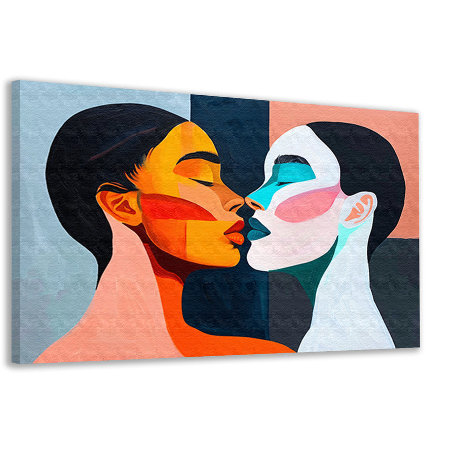Kussend stel in kleurrijke popart stijl canvas
