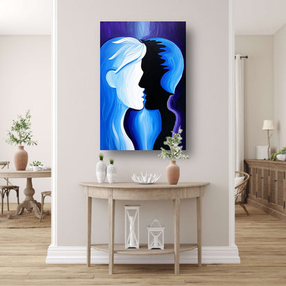 Abstracte kunst met silhouet gezichten poster