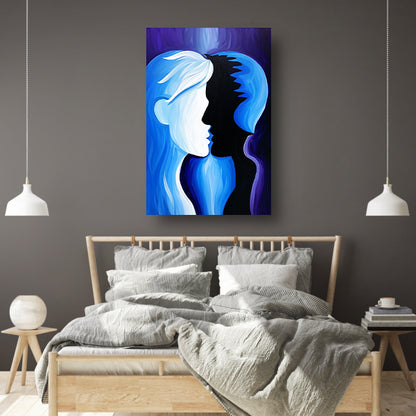 Abstracte kunst met silhouet gezichten canvas met baklijst