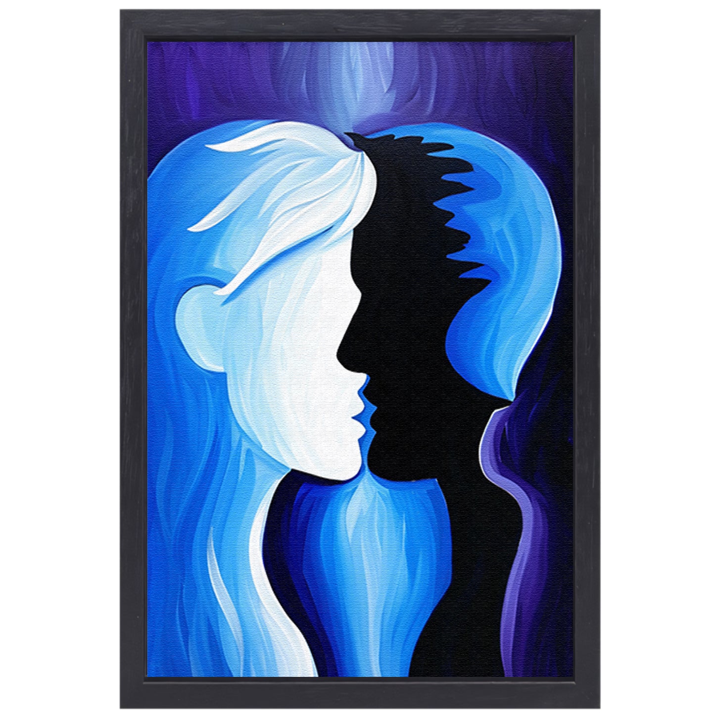 Abstracte kunst met silhouet gezichten canvas met baklijst