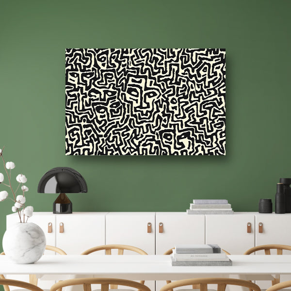 Abstract zwart-wit kunstwerk met gezichten canvas met baklijst