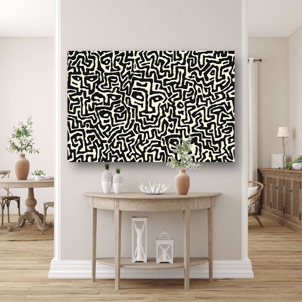 Abstract zwart-wit kunstwerk met gezichten canvas met baklijst