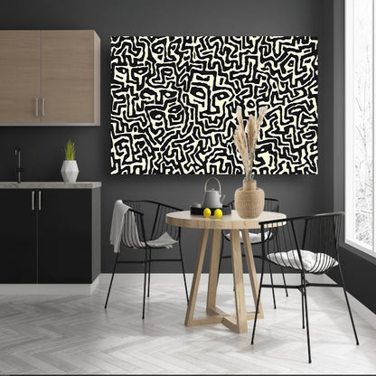 Abstract zwart-wit kunstwerk met gezichten poster