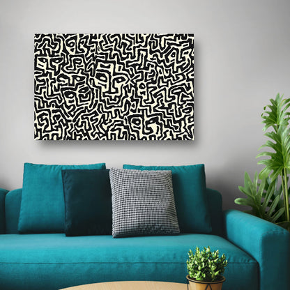 Abstract zwart-wit kunstwerk met gezichten poster
