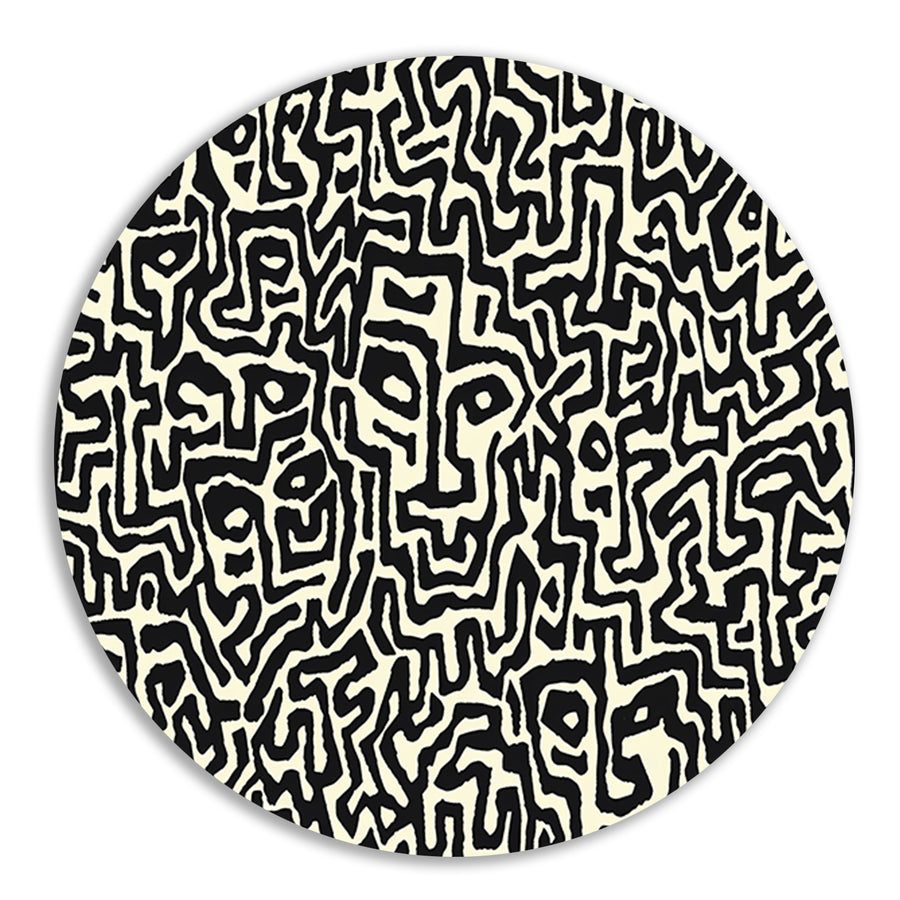 Abstract zwart-wit kunstwerk met gezichten forex muurcirkel