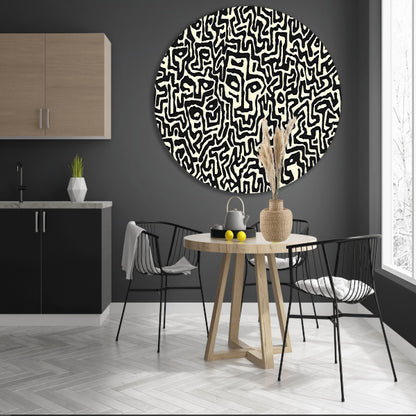 Abstract zwart-wit kunstwerk met gezichten aluminium muurcirkel