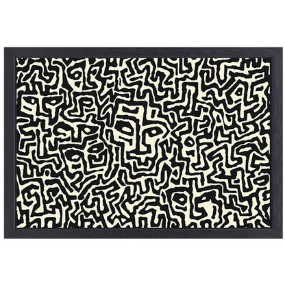 Abstract zwart-wit kunstwerk met gezichten canvas met baklijst